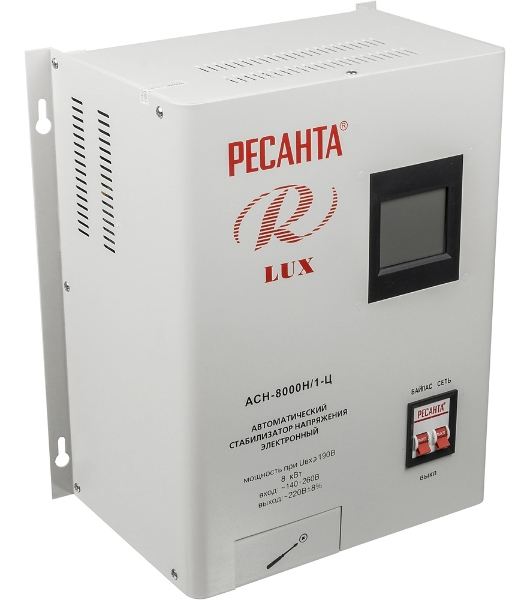 Стабилизатор напряжения Ресанта АСН-8 000 Н/1-Ц 63/6/17 Стабилизатор Lux 220В±8%, Габ. 305х190х360, Вес 15кг