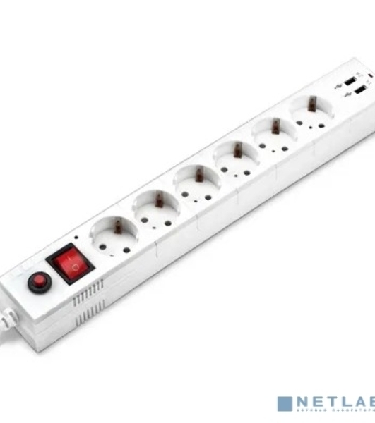 Сетевой фильтр Buro BU-SP1.8 USB 2A-W 1.8 м, 6 розеток, белый, коробка