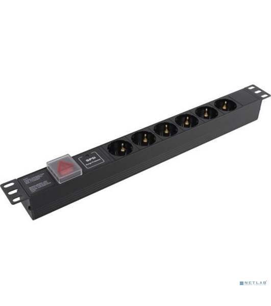 Блок розеток горизонтальный ExeGate ServerPro PDU-19H607 Al-6S-C14-SW-SPD1, 19', 1U, Алюминий, 6 Schuko, С14, выкл. с подсветкой, SPD1, черный
