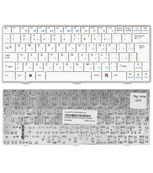Клавиатура для ноутбука MSI Wind U90 U100 U110 U120, белый