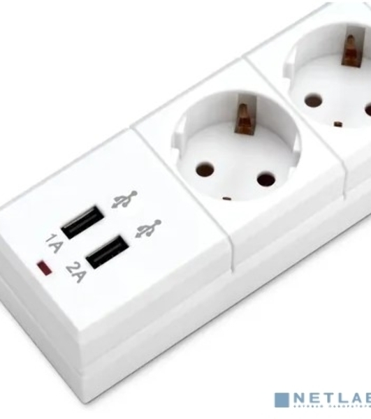 Сетевой фильтр Buro BU-SP1.8 USB 2A-W 1.8 м, 6 розеток, белый, коробка