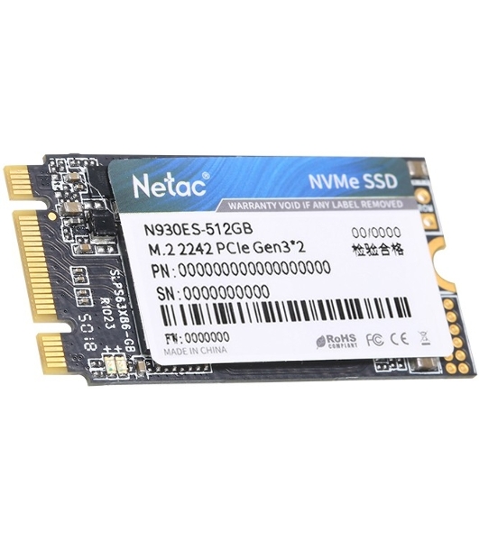 Накопитель SSD Netac N930ES, 512Gb, PCIe 3.1 x2, M.2 2242, NVMe, R/W 1650/1500