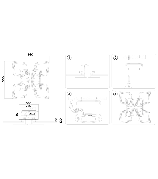 Потолочный светодиодный светильник FA8911/4+4 WH/CH белый/хром 162W 3000K-6400K 560*560*120 (ПДУ РАДИО 2.4G)