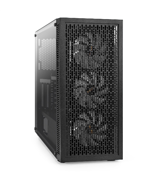 Компьютерный корпус Miditower ExeGate EVO-5001A (ATX, без БП, 2хUSB+1хUSB 3.0+HD Audio, черный, 3 вент.12см с RGb подсветкой, боковая панель - закаленное стекло)