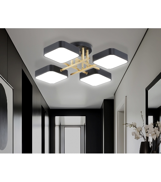 Люстра светодиодная на штанге Ambrella light FL516343/4 BK/GD черный/золото 72W 3000-6000K 550*550*150 (без ПДУ)
