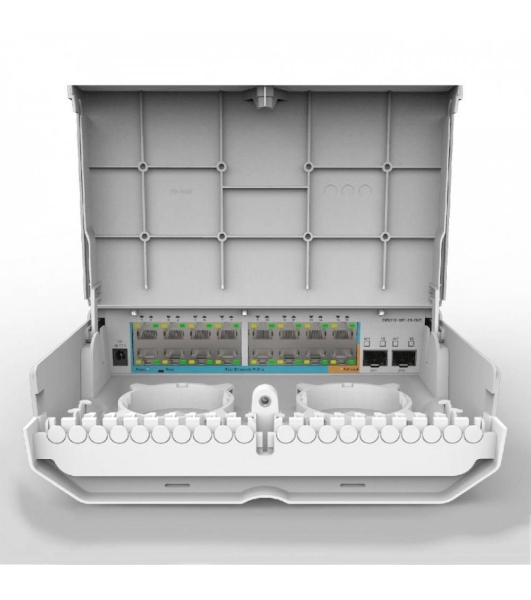 Коммутатор MikroTik Cloud Router Switch 318-16P-2S+OUT with 800MHz CPU, 256MB RAM, 16x Gigabit LAN with PoE-out, 2xSFP+ cages, RouterOS L5 or SwitchOS (dual boot), outdoor enclosure, mounting kit (power supply N