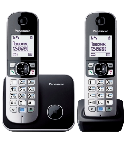 Телефон беспроводной (DECT) Panasonic KX-TG6812RU черный (труб. в компл.:2шт) АОН