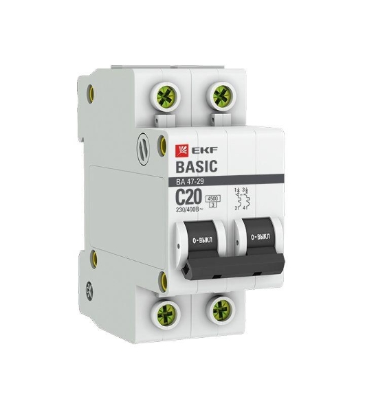 Выключатель автоматический EKF mcb4729-2-20C 2P 20А (C) 4,5кА ВА 47-29 EKF Basic