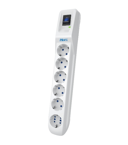 Сетевой фильтр Pilot L GP 6 розеток (5 евро + 1GP) 10 м/Surge protector Pilot L GP 6 outlets (5 EUR + 1GP) 10 m белый