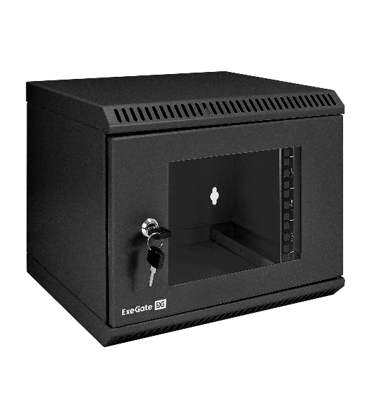 Шкаф телекоммуникационный 10' настенный 6U ExeGate EC-WM-6U.280.G.BLACK (10', 6U, 350x280x287мм (ШхГхВ), передняя дверь закаленное стекло, пыле- и влагозащита IP23, черный RAL 9004)