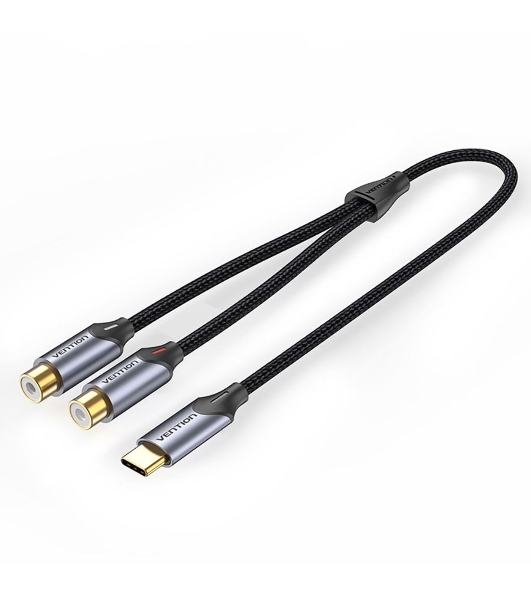 Переходник-разветвитель Vention гибкий USB-C M/2RCA F - 1м