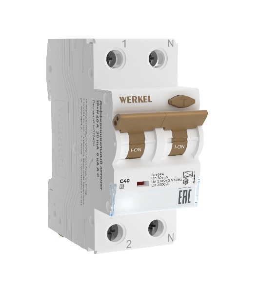 Дифференциальный автомат Werkel 1P+N  40 A  30 mA  6 kA  C A W922P164