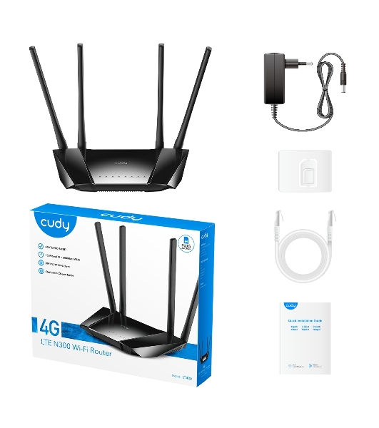 Роутер беспроводной Cudy LT400 N300 10/100BASE-TX/4G cat.4 черный
