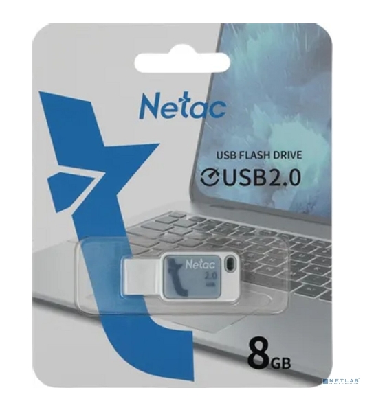 Флешка USB Netac UA31 (NT03UA31N-008G-20BL), 8Gb, USB 2.0, R/W 110/45, синий/белый