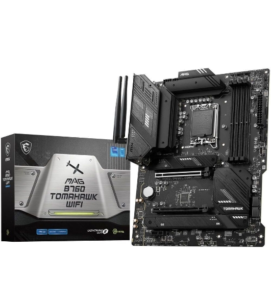 Материнская плата MSI MAG B760 TOMAHAWK WIFI, LGA 1700, Intel B760, 4xDDR5, 4xSATA, 3xM.2, 1xPCI-E 3.0 x4, 1xPCI-E 5.0 x16, 1xHDMI, 1xDP, 1xUSB Type-C, 1x2.5Gb LAN, 4xUSB-A 2.0, 4xUSB-A 3.2 Gen 2, 5x3.5 мм, 7.1, Standard-ATX