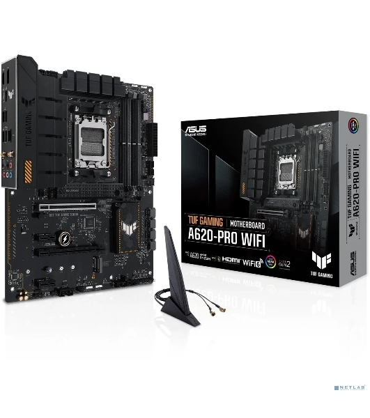 Материнская плата ASUS TUF GAMING A620-PRO WIFI, AM5, AMD A620, 4xDDR5, 4xSATA, 2xM.2, 1xPCI-E 4.0 x16, 1xPCI-E 3.0 x16, 2xPCI-E x1, 1xHDMI, 1xDP, 1x 2.5Gb LAN, 3xUSB-A 2.0, 2xUSB-A 3.2 Gen 2, 1xUSB-C 3.2 Gen 1, 5x3.5 мм, 7.1, ATX