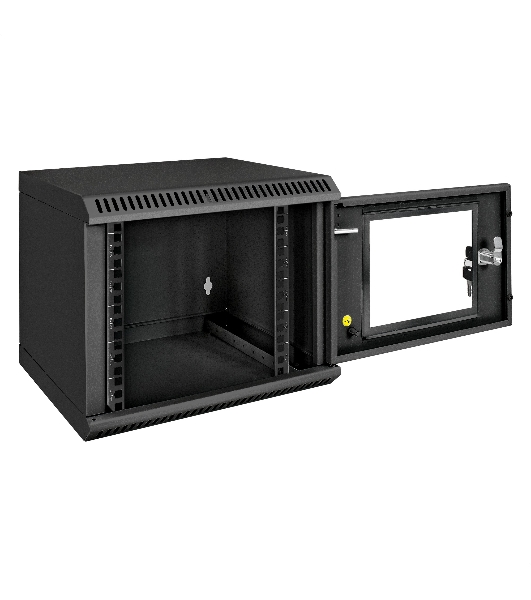 Шкаф телекоммуникационный 10' настенный 6U ExeGate EC-WM-6U.280.G.BLACK (10', 6U, 350x280x287мм (ШхГхВ), передняя дверь закаленное стекло, пыле- и влагозащита IP23, черный RAL 9004)