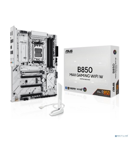 Материнская плата ASUS B850 MAX GAMING WIFI W, AM5, AMD B850, 4xDDR5, 4xSATA, 3xM.2, 1xPCIe 5.0 x16, 1xPCIe 4.0 x4, 2xPCIe 3.0 x1, 1xDisplayPort, 1xHDMI, 1x2.5Gb LAN, Wi-Fi 6E, Bluetooth 5.3, 1xUSB-C 10Gbps, 3xUSB-A 10Gbps, 2xUSB-A 5Gbps, 2xUSB-A 2.0, 3x3.5 мм, 7.1, ATX
