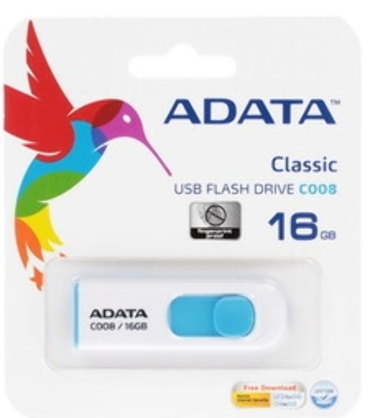 Флешка USB ADATA C008 (AC008-16G-RWE), 16Gb, USB 2.0, R/W 15/5, белый/синий