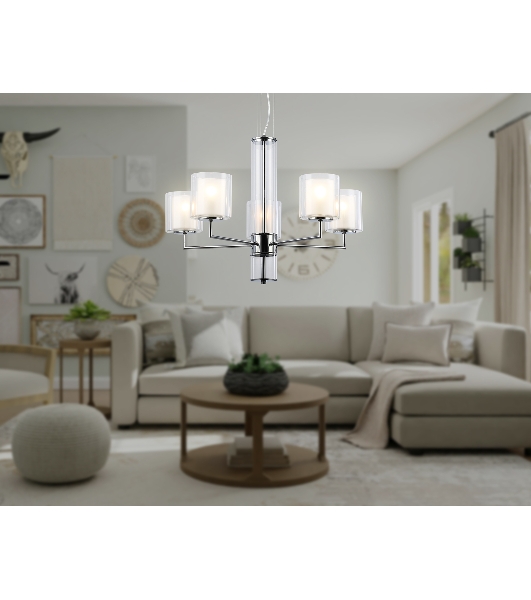 Люстра Ambrella light LH56001/5 СH/FR хром/белый матовый E14*5 max 40W D640*1260