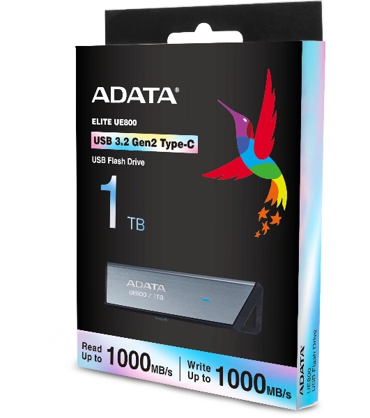 Флешка USB ADATA Elite UE800 (AELI-UE800-1T-CSG), 1Tb, Type-C USB 3.2, R/W 1000/1000, серебристый