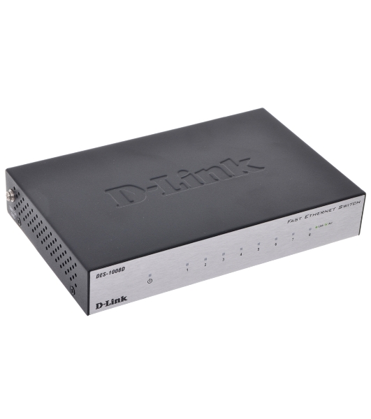 Коммутатор D-Link DES-1008D/(K2A/K3A)RU/J1A/J2A/L2A/L2B, 8×100 Мбит/с, неуправляемый