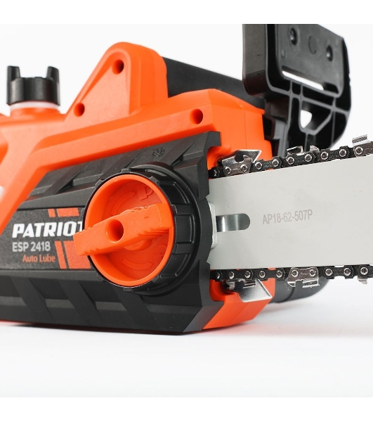 Пила цепная электрическая Patriot ESP 2418, 2400Вт, 18'/45 см, 3/8, 1,3мм 62 зв, плавный пуск, бесключевая натяжка цепи, термозащита