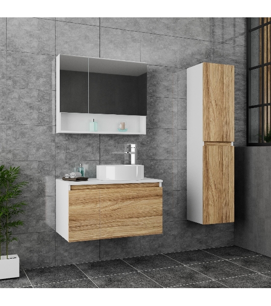 Комплект для ванной, 3 предмета (Тумба Bau Dream Blackwood 80, раковина BAU Dream круглая D41, смеситель для раковины высокий Hotel Still, нержавеющая сталь)
