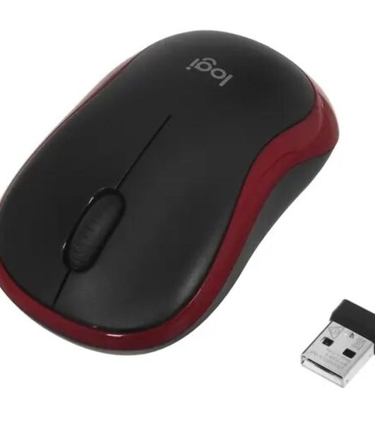 Мышь беспроводная Logitech M185, красный, 1000 dpi, радиоканал, USB, кнопки - 3