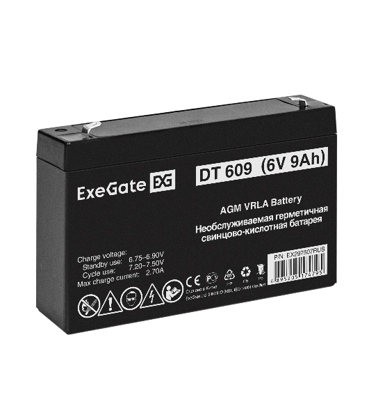 Аккумуляторная батарея ExeGate DT 609 (6V 9Ah, клеммы F2)