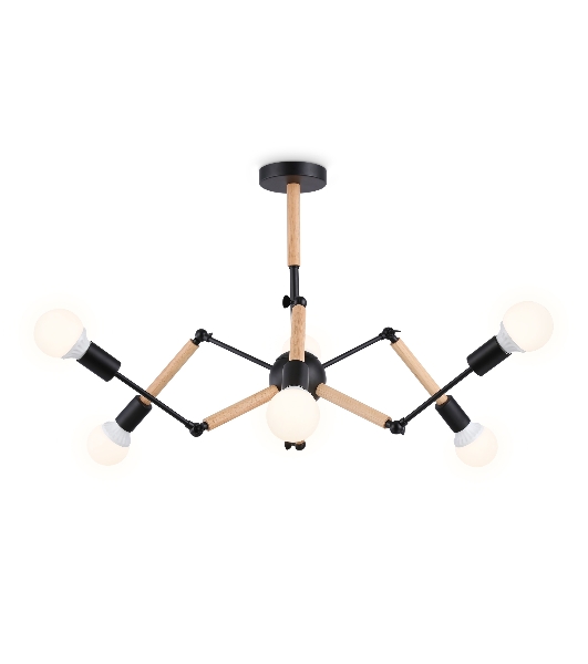 Светильник Ambrella light TR80488/6 BK/LW черный/светлое дерево E27/6 max 60W D930*510