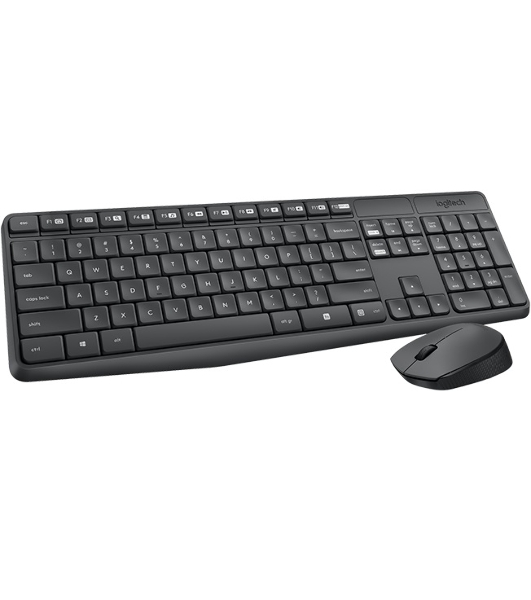 Комплект клавиатура+мышь Logitech MK235 беспроводной, USB, 1000 DPI, серый (заводская гравировка)
