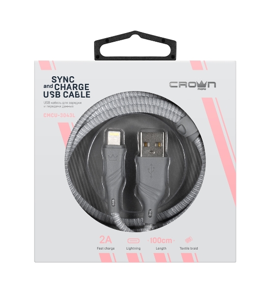 Кабель Crown USB - Lightning CMCU-3043L grey