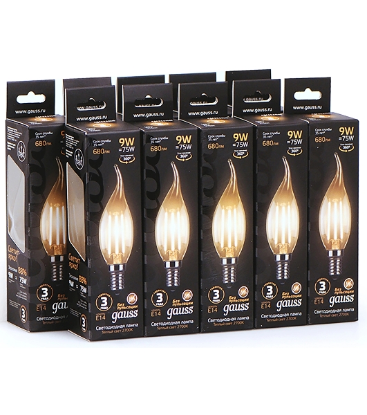 Лампа светодиодная Filament Свеча на ветру E14 9Вт 2700К Gauss 104801109