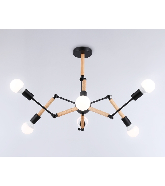 Светильник Ambrella light TR80488/6 BK/LW черный/светлое дерево E27/6 max 60W D930*510