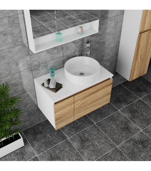 Комплект для ванной, 3 предмета (Тумба Bau Dream Blackwood 80, раковина BAU Dream круглая D41, смеситель для раковины высокий Hotel Still, нержавеющая сталь)