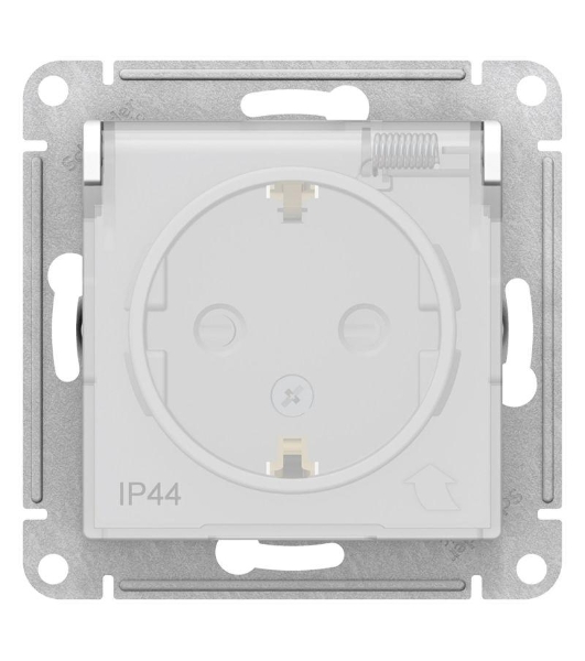 Механизм розетки 1-м СП AtlasDesign AQUA с заземл. защ. шторки с защ. крышкой 16А IP44 белый, SchE ATN440146