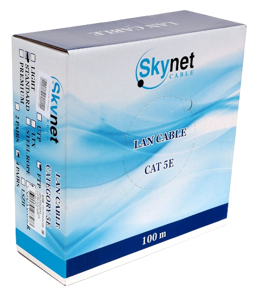Кабель SkyNet Standart FTP indoor 4x2x0,48, медный, FLUKE TEST, кат.5e, однож., 100 м, box, серый