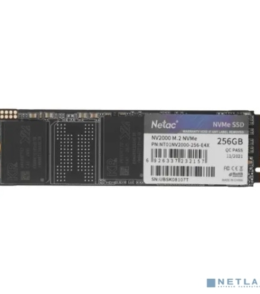 Накопитель SSD Netac NV2000, 256Gb, PCIe 3.0 x4, M.2 2280, NVMe, R/W 2500/1000