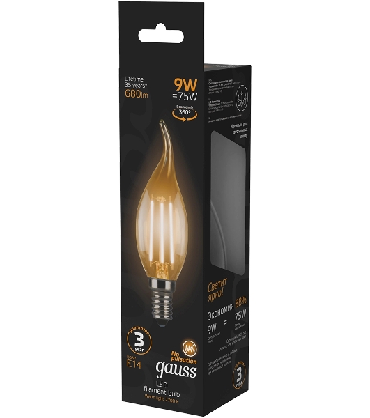 Лампа светодиодная Filament Свеча на ветру E14 9Вт 2700К Gauss 104801109