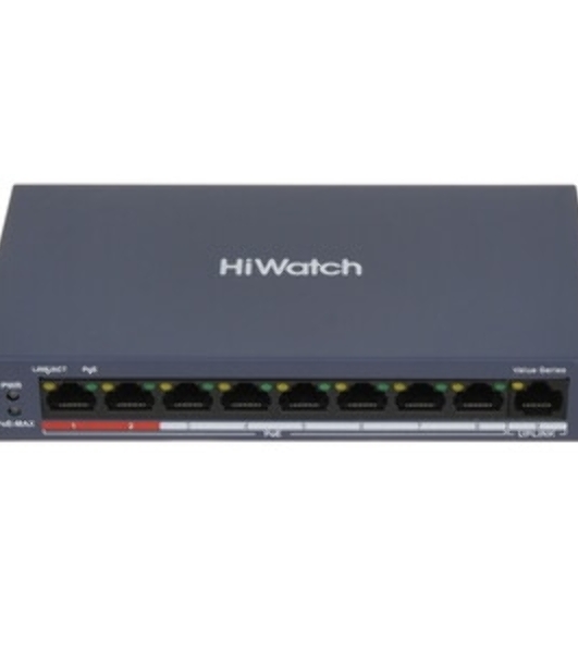 Коммутатор HiWatch DS-S908P(B), 8×100 Мбит/с PoE + 1×100 Мбит/с, неуправляемый