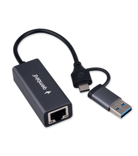 Сетевой адаптер Ethernet Gembird NIC-U7, USB 3.0 + Type-C - Gigabit Ethernet adapter, алюминий, RTL8153