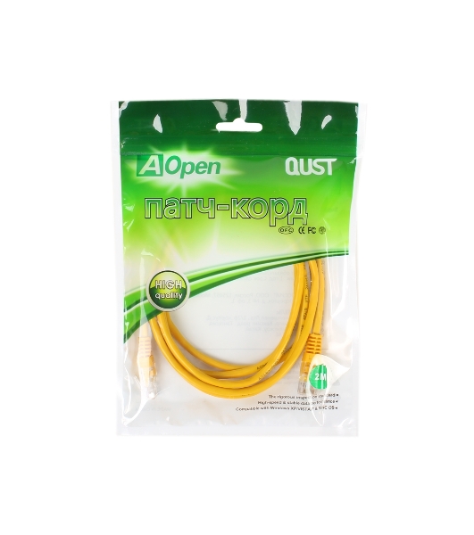 Патч-корд литой Aopen/Qust UTP кат.5е 2м желтый 