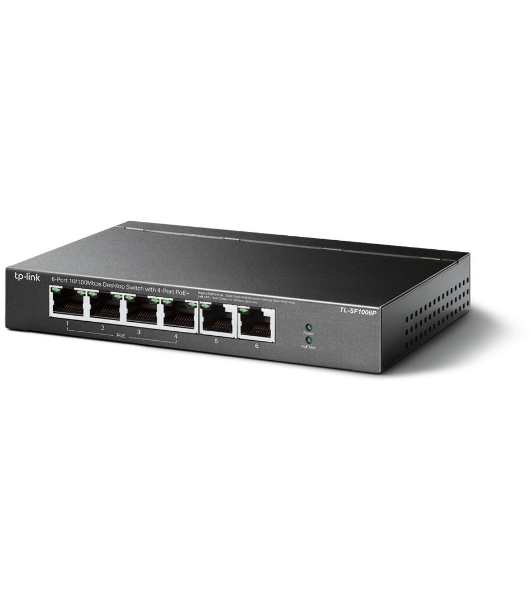 Коммутатор TP-Link 4-port 10/100Mbps Unmanaged PoE+ Switch with 2 10/100Mbps uplink ports, meta case, desktop mount, 4 802.3af/at compliant PoE+ port, 2 10/100Mbps uplink ports, DIP switches for Extend mode, Isolation mode and Priority mode, up to 250m PoE power supply