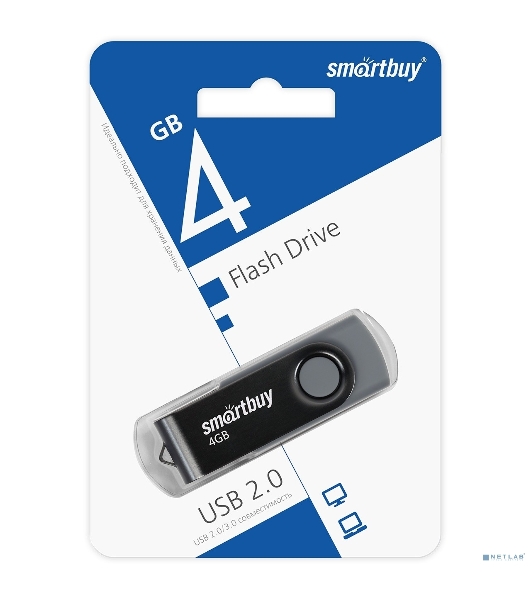 Флешка USB Smartbuy Twist Black (SB004Gb2TWK), 4Gb, USB 2.0, R/W 10/7, черный