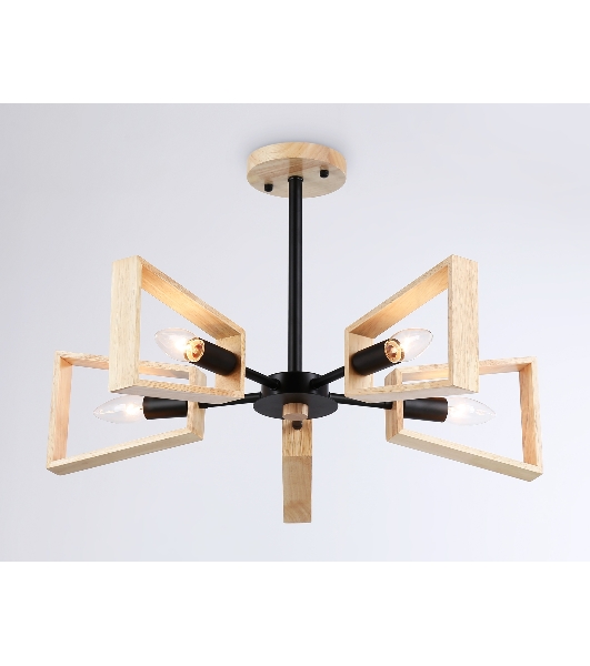 Светильник Ambrella light TR80495/5 BK/LW черный/светлое дерево E14/5 max 60W D620*430