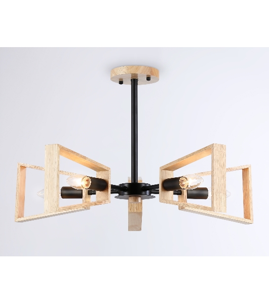 Светильник Ambrella light TR80495/5 BK/LW черный/светлое дерево E14/5 max 60W D620*430