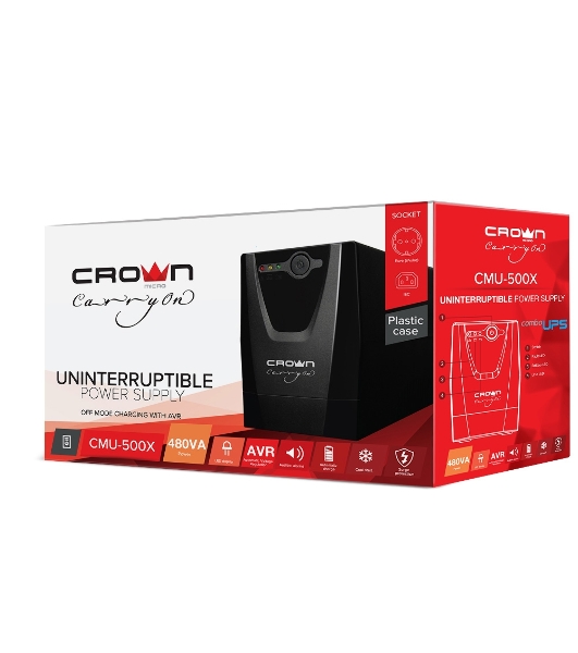 Источник бесперебойного питания Crown CMU-500X / 480 ВА / 240 Вт / Euro + IEC-320