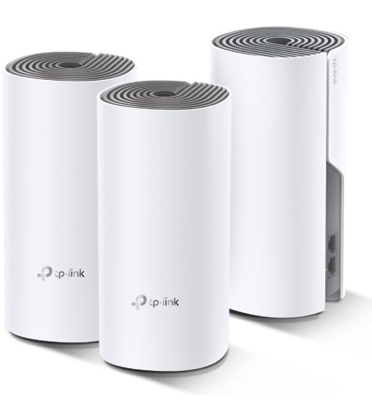 Домашняя Mesh Wi-Fi система TP-Link Deco E4 (3-Pack), 1167 Мбит/с (5 ГГц: до 867 Мбит/с + 2,4 ГГц: до 300 Мбит/с), 2 порта 100 Мбит/с, 2 встроенные антенны на каждом модуле Deco