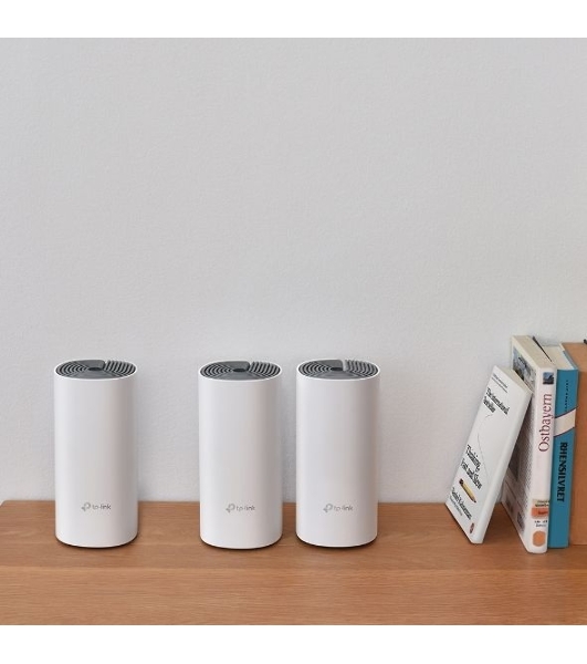 Домашняя Mesh Wi-Fi система TP-Link Deco E4 (3-Pack), 1167 Мбит/с (5 ГГц: до 867 Мбит/с + 2,4 ГГц: до 300 Мбит/с), 2 порта 100 Мбит/с, 2 встроенные антенны на каждом модуле Deco